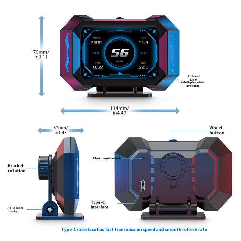 Vehicle HUD Screen Digital Code Gauge Velocity Multi-feature Panel