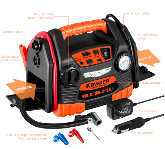 900 Max Power Auto Jump Starter With Tire Inflator 150 PSI