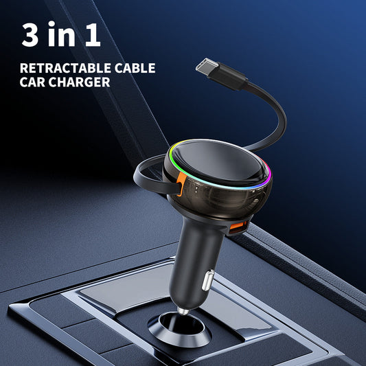 Triple Flex Cord Auto PD45W Quick Charge Lighter Adapter